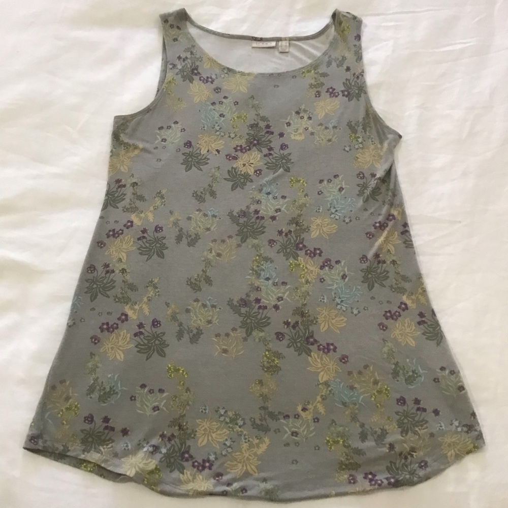 LOGO Lori Goldstein Sage, Green, Purple, Yellow, Blue Floral Tank Top, Size L